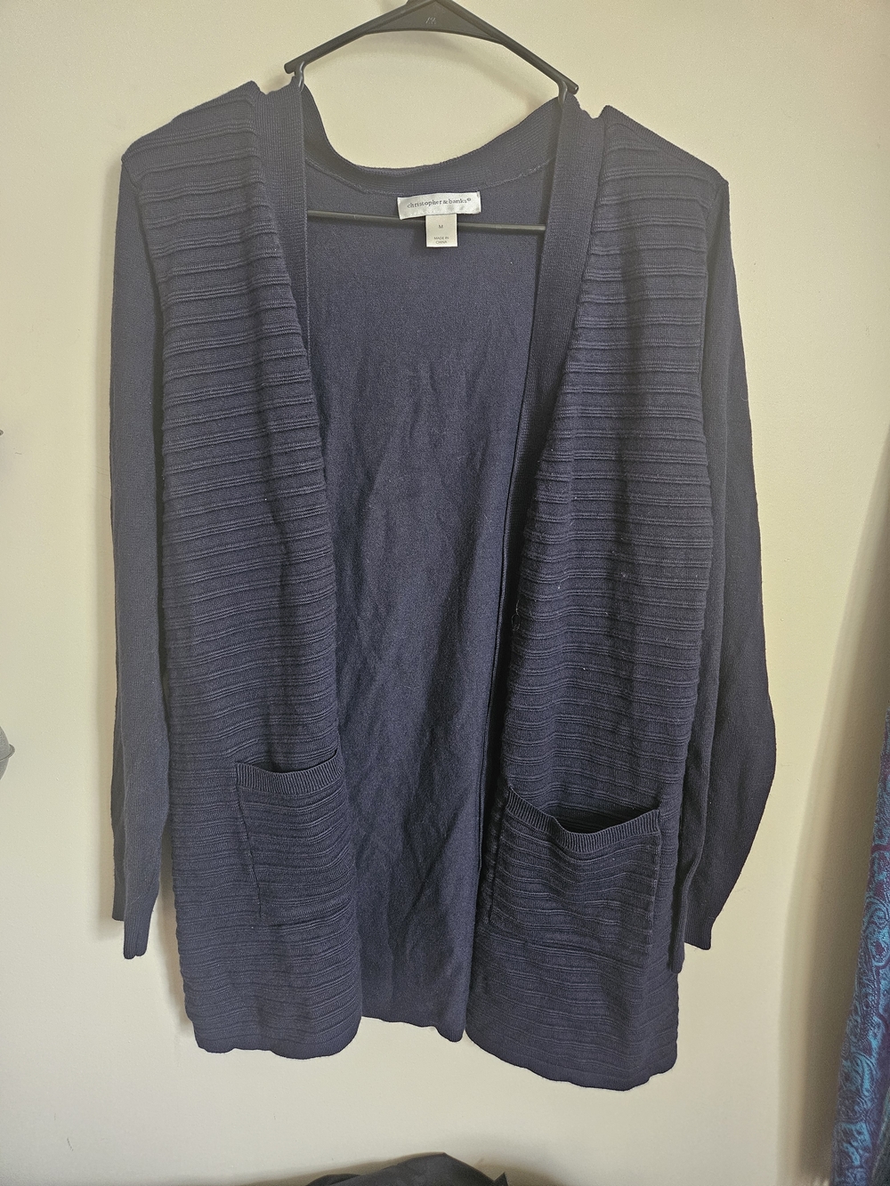 Christopher & Banks Navy Open-Front Ribbed Pocket Cardigan